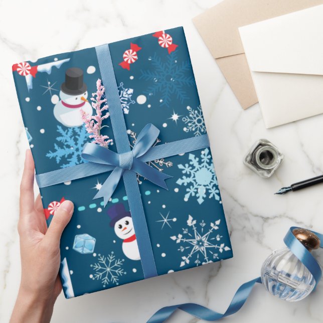 Papier Cadeau Noël des gentils Snowmen et Snowflakes (Cadeaux)