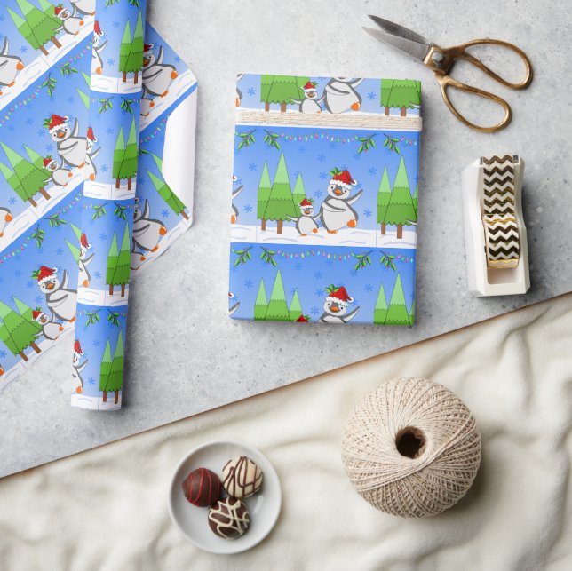 Papier Cadeau Noël des manchots  (Artisanat)