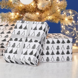 Papier Cadeau Noël des sapins noirs et blancs super mignons