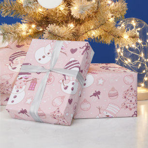 Papier Cadeau Noël des Snowmen Cadeaux cadeaux Noël rose