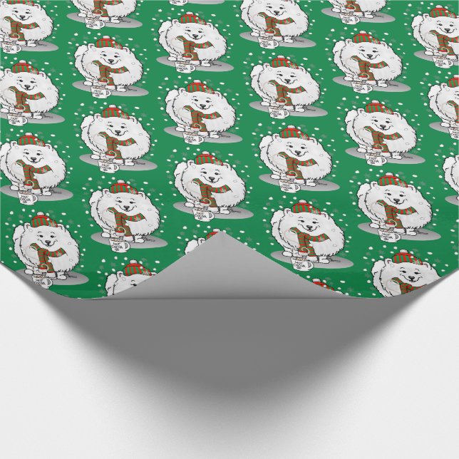 Papier Cadeau Noël d'hiver Poméranien (blanc) Écharpe de chien N (Coin)