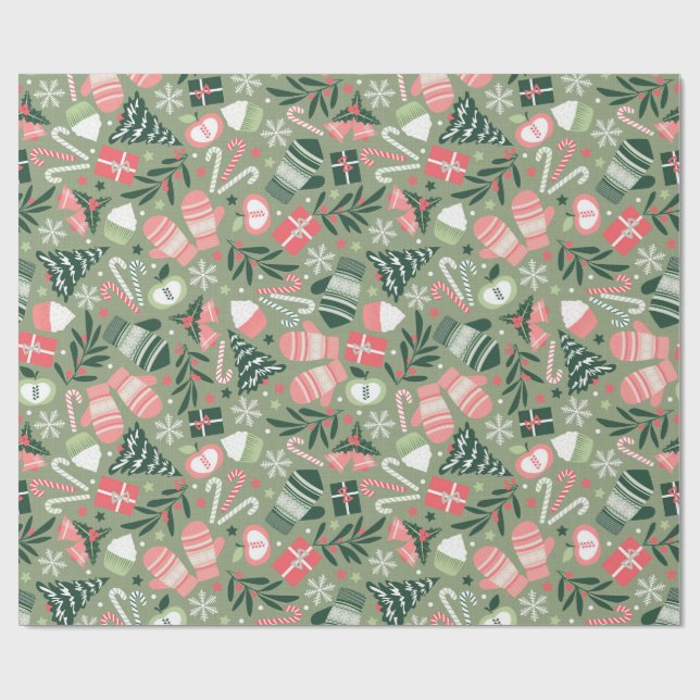 Papier Cadeau Noël Ditsy, Sage (Plat)