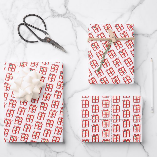 Papier cadeau Noël doodle Rouge Blanc (Recto)