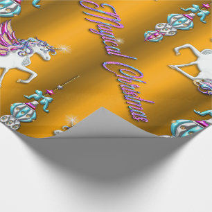 Papier Cadeau Noël d'or des Unicornes magiques