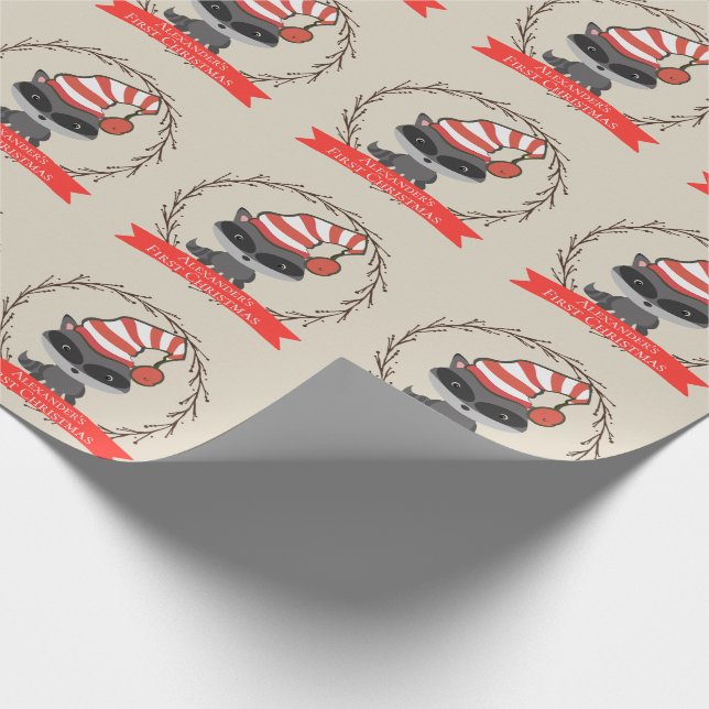 Papier Cadeau Noël du bébé de raton laveur de créature de région (Coin)