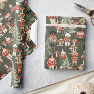 Papier Cadeau Noël du chien vert de la forêt de bois