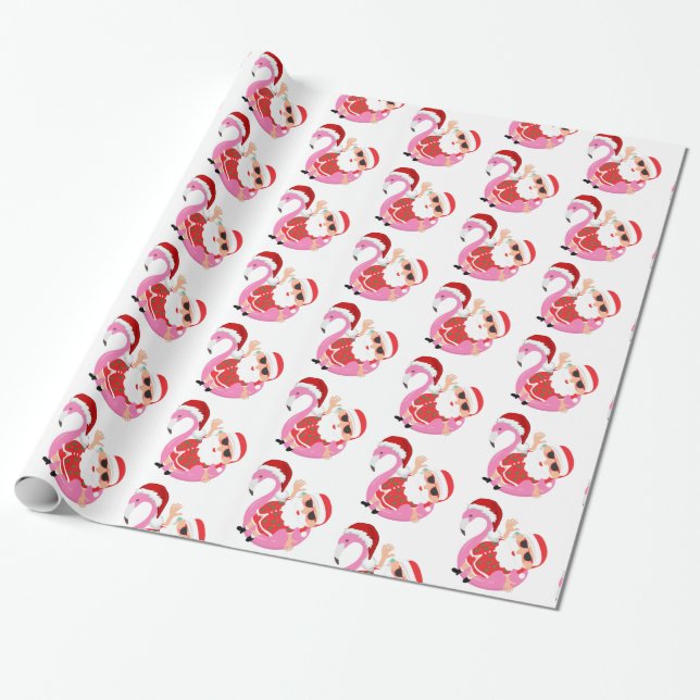 Papier Cadeau Noël du Flamant rose de Père Noël tropical (Déroulé)