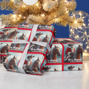 Papier Cadeau Noël du Père Noël occidental à cheval