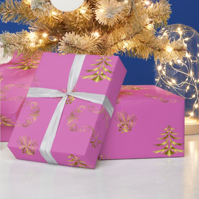 Papier Cadeau Noël Élégance Rose et Or (Vacances)