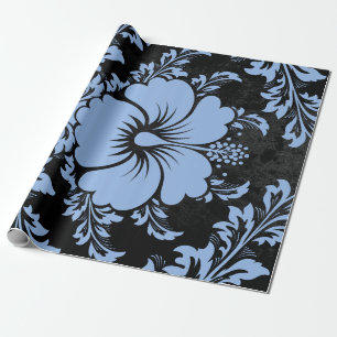 Papier Cadeau Noël élégant en damas bleu élégant