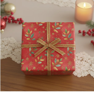Papier Cadeau Noël élégant or vert rouge