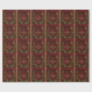 Papier Cadeau Noël Élégant Ruban de Velours, Botanique Luxueuse