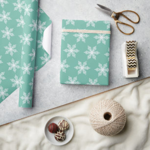 Papier Cadeau Noël Elegant Turquoise Green Snowflakes Motif