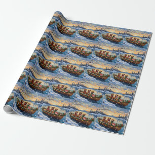 Papier Cadeau Noël en bateau Vizsla
