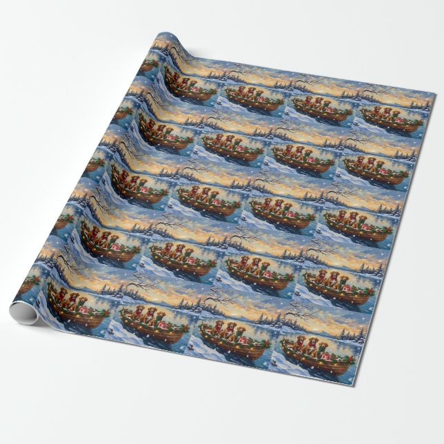 Papier Cadeau Noël en bateau Vizsla (Déroulé)