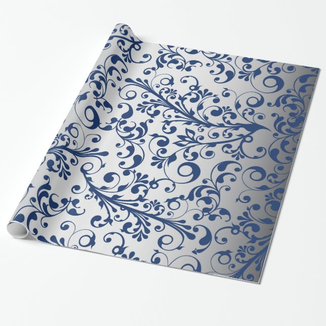 Papier Cadeau Noël en bleu & argent (Déroulé)