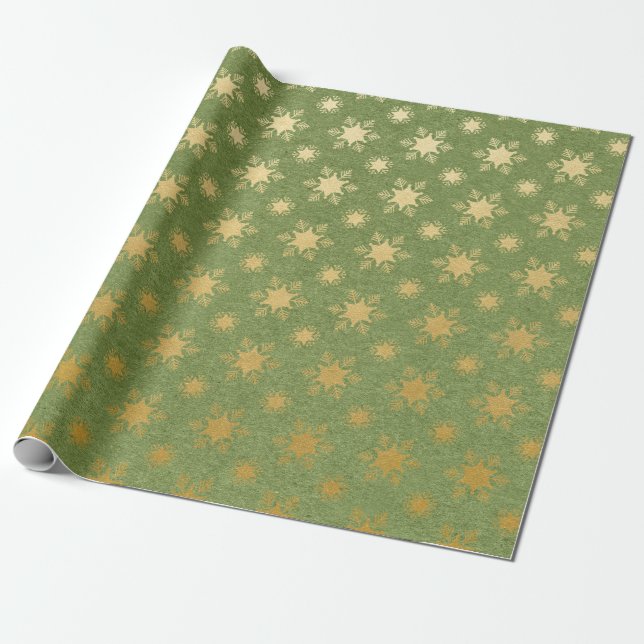 Papier Cadeau Noël en feuille d'or et vert (Déroulé)