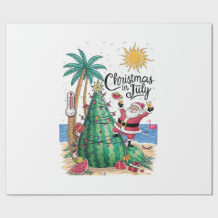 Papier Cadeau Noël en juillet Pastèque Arbre de Noël Santa Plage