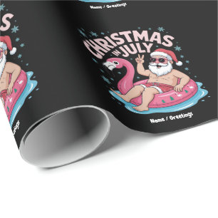 Papier Cadeau Noël en juillet Père Noël Flamant rose Drôle Noël