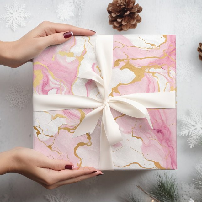 Papier Cadeau Noël en marbre rose et or (Créateur téléchargé)