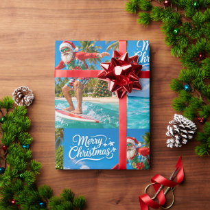Papier Cadeau Noël en surf avec le Père Noël