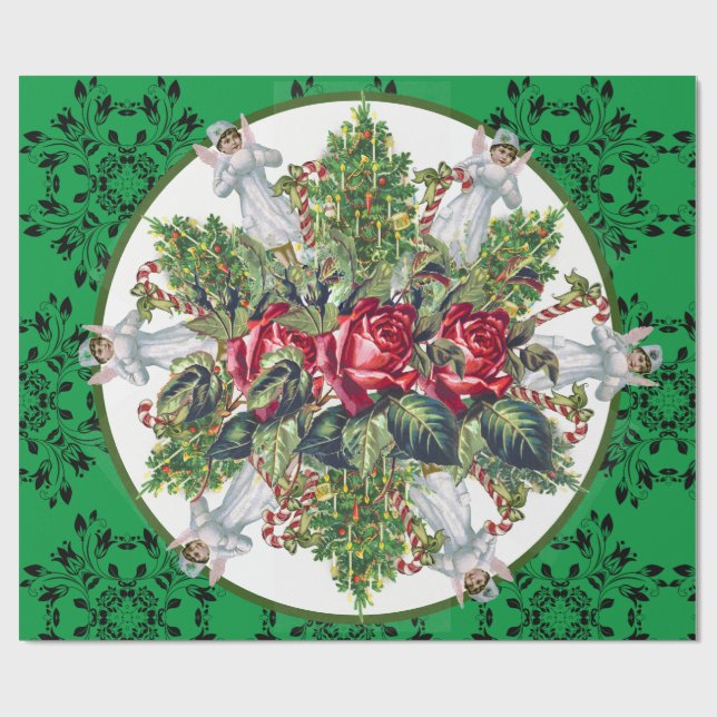 PAPIER CADEAU NOËL ENVELOPPANT LES ANGELS ROSES NOËL ARBRES (Plat)
