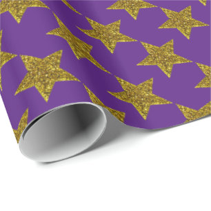 Papier Cadeau Noël étoile brillante sur violet foncé