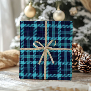 Papier Cadeau Noël Fantaisiste à carreaux bleus rétro 