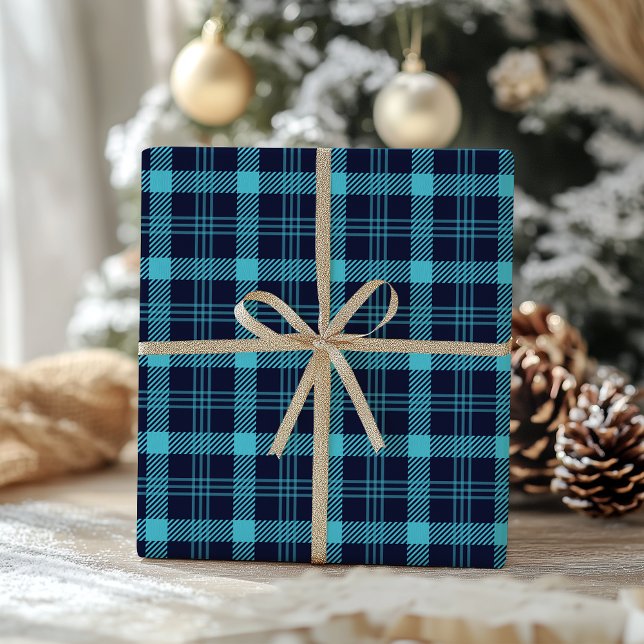 Papier Cadeau Noël Fantaisiste à carreaux bleus rétro  (Créateur téléchargé)