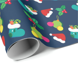 Papier Cadeau Noël festif bleu marine