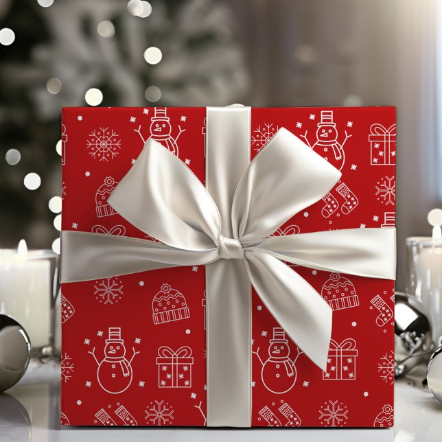Papier Cadeau Noël Festif Classique Rouge Et Blanc (Classic Red And White Festive Christmas Wrapping Paper)