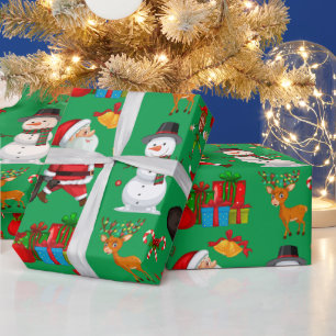 Papier Cadeau Noël Festif coloré Père Noël, Snowman, Cadeaux