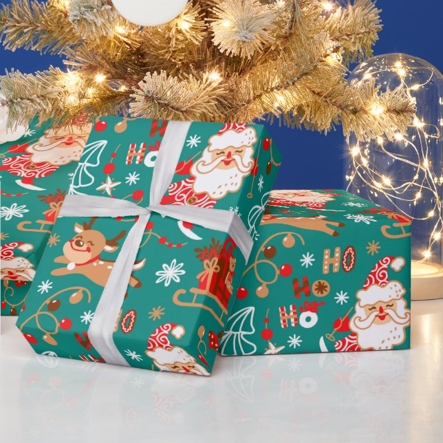 Papier Cadeau Noël festif Père Noël et rennes (Vacances)