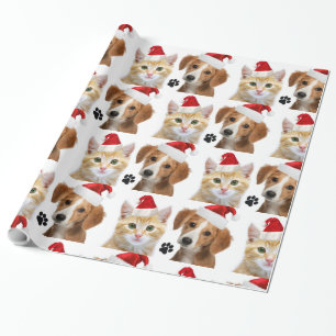 Papier Cadeau Noël Fête du Chien de Chat Coupé Rouge Blanc Noël