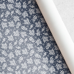 Papier Cadeau Noël Feuillage d'Hiver Bleu Rustique