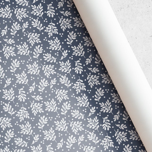 Papier Cadeau Noël Feuillage d'Hiver Bleu Rustique (Créateur téléchargé)