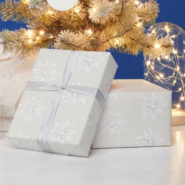Papier Cadeau Noël Flocons de Neige Blanc Crème (Vacances)