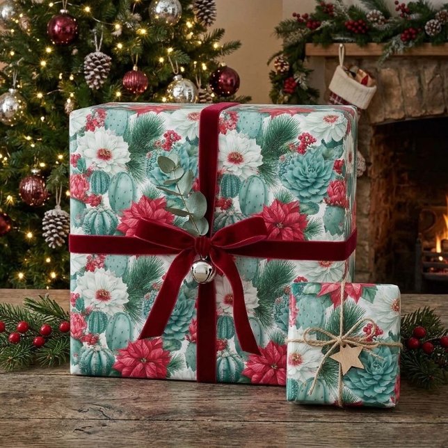 Papier Cadeau Noël floral désert de cactus de vacances (Créateur téléchargé)