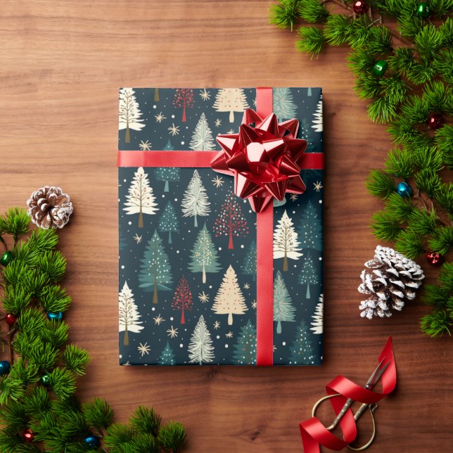 Papier Cadeau Noël Forêt d'hiver Présents Motifs foncés (Cadeau de vacances)