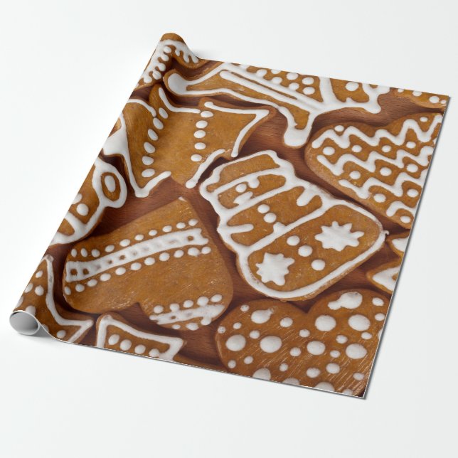 Papier Cadeau Noël Gingerbread Cookies de vacances (Déroulé)