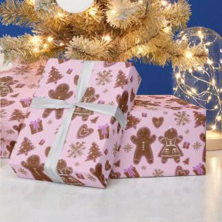 Papier Cadeau Noël Gingerpain homme et femme sapin de Noël