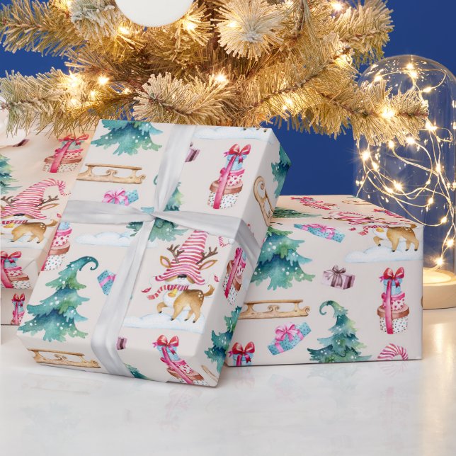 Papier Cadeau Noël Gnome Cerf (Vacances)