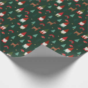 Papier Cadeau Noël Gnomes vacances vert foncé