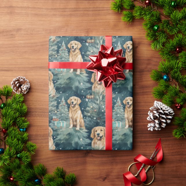 Papier Cadeau Noël Golden Retriever (Cadeau de vacances)