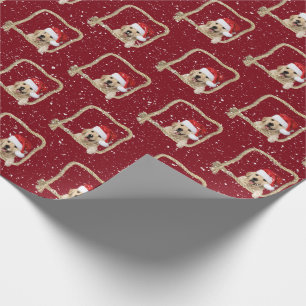 Papier Cadeau Noel Golden Retriever dans cadre de corde