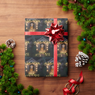 Papier Cadeau Noel Golden Retriever dans Doghouse