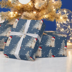 Papier Cadeau Noël Golden Retriever et l'arbre sur les étoiles