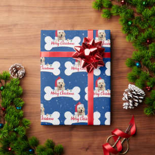 Papier Cadeau Noël Golden Retriever sur le chien os