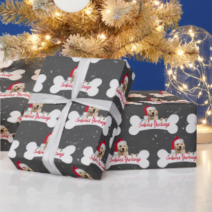 Papier Cadeau Noël Golden Retriever sur le chien os