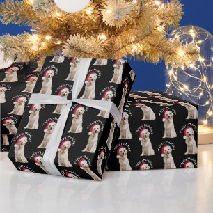 Papier Cadeau Noel Golden Retriever sur le noir